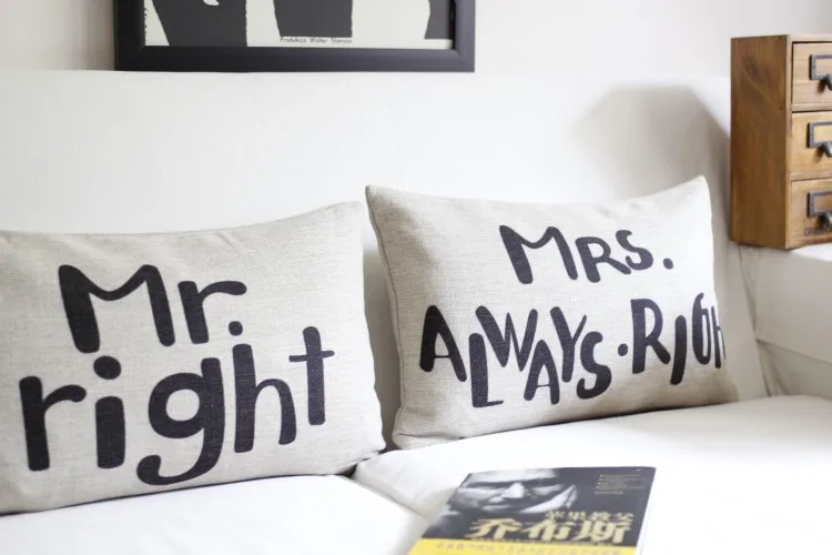 Милый Чехол на подушку, свадебный подарок на день Святого Валентина Mr right мультфильм талии наволочки Чехлы на подушку оптом