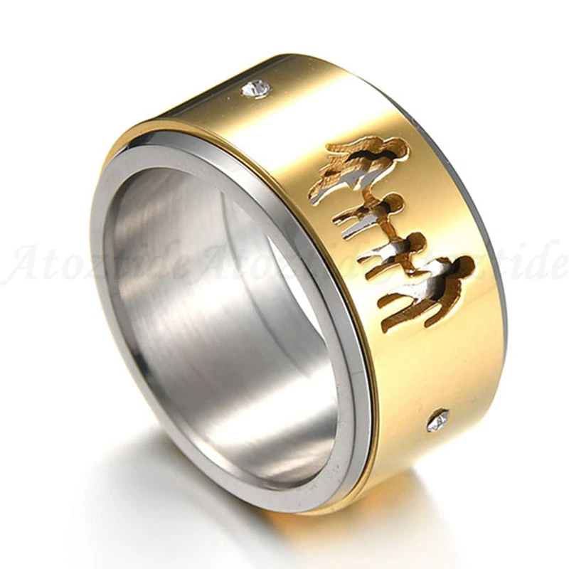 Atoztide, 12 мм, нержавеющая сталь, семейные вращающиеся кольца для женщин, золотого цвета, круглые кольца с фигуркой для мамы, папы, мальчика, девочки, обручальное кольцо