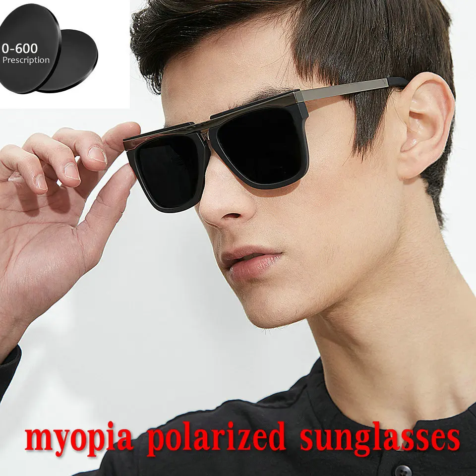 

2019 Custom Made Myopia Minus Prescription Polarized Lens Sunglasses Men Designer Full frame Square Sun Glasses Male Goggles NX