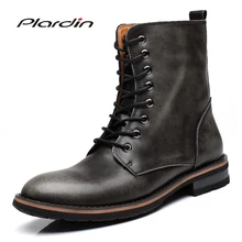 Plardin/Новые модные мотоциклетные ботинки из натуральной кожи удобные мужские армейские ботинки до середины икры с перекрестной шнуровкой и металлическим украшением
