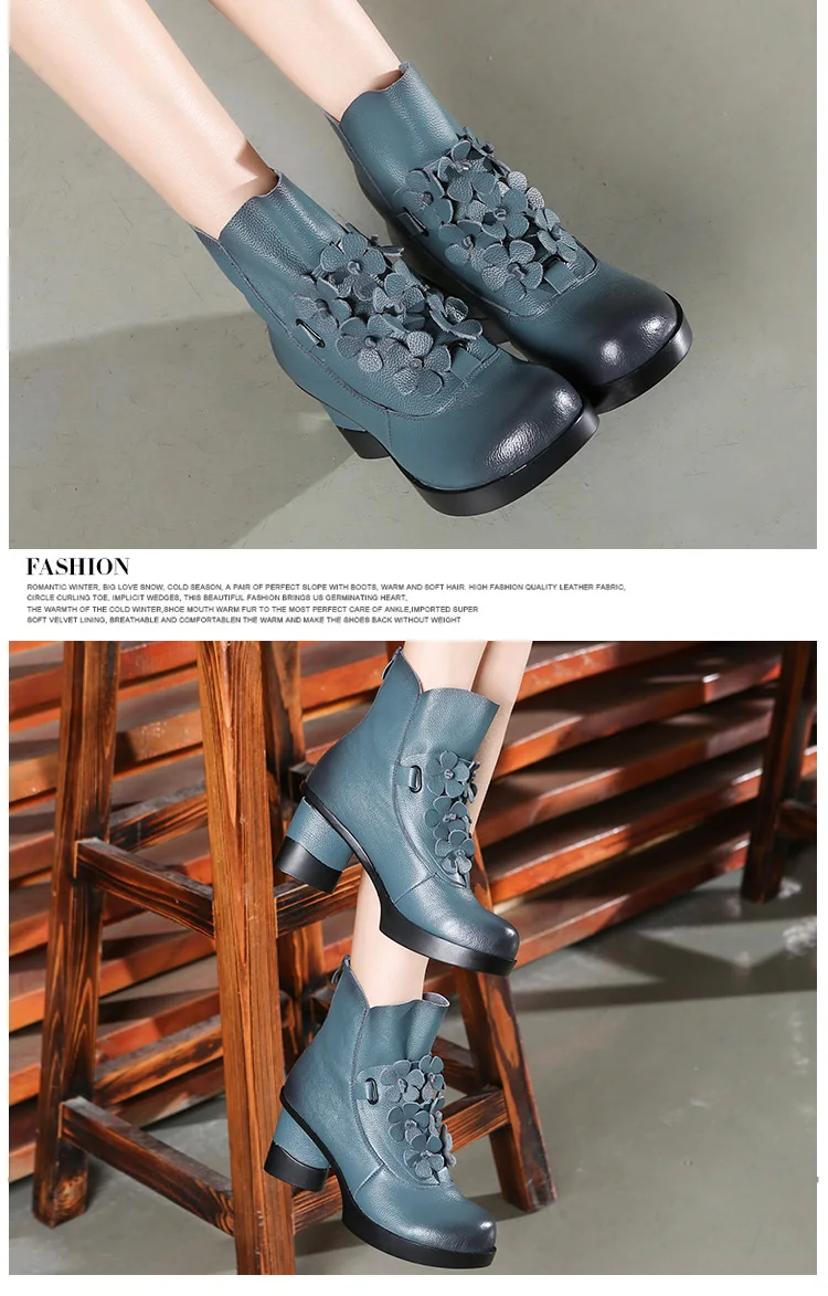 GKTINOO/сезон осень-зима; модная обувь из натуральной кожи; женские ботинки; повседневные женские ботильоны ручной работы на Высоком толстом каблуке