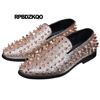 

Sequin Pointed Toe Comfort Red Elevator Prom Gold Loafers Men Casual Spike Rivet Stud Shoes Slip On 2018 Dandelion Designer