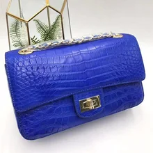 Модная шикарная дизайнерская натуральная крокодиловая кожа, кожа живота, Женский Благородный синий вечерний кошелек, сумка, Дамская маленькая сумочка на цепочке