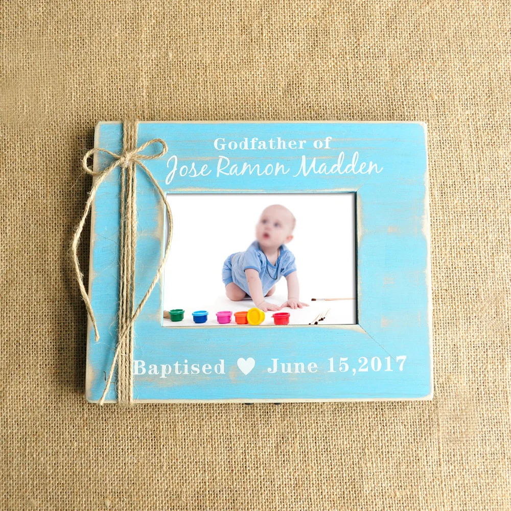 

New Personalized Picture Frame Gift for Godfather Baptism Gift Blue Nursery baby Photo Frame