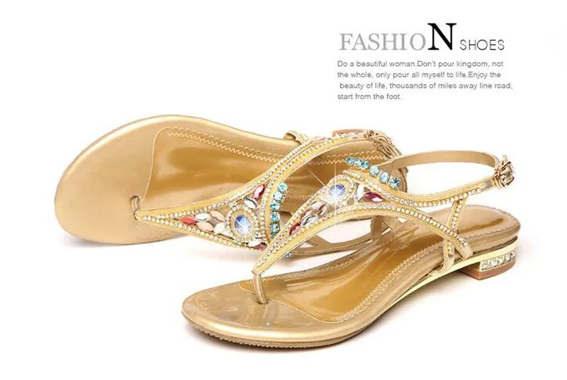 BEYARNE New Genuine Leather Rhinestone Gold Buckle Fashion Mid Heel Summer Shoes Girl Female Lady Women Sandals