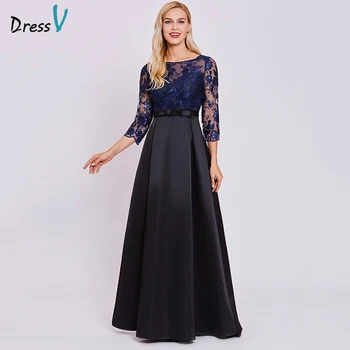 

Dressv dark royal blue evening dress cheap a line 3/4 sleeves scoop neck wedding party formal sequins lace evening dresses