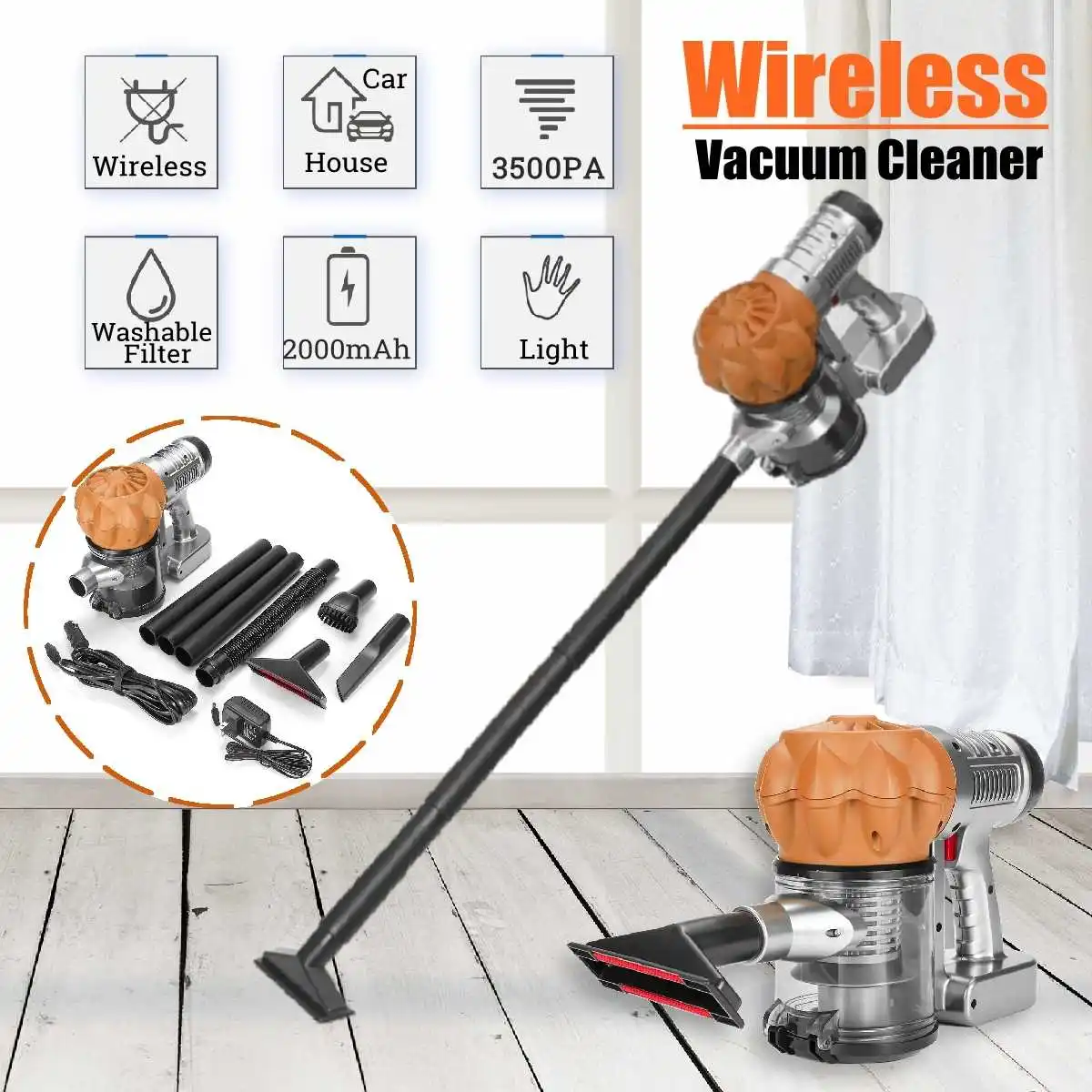 

Wireless Low Noise Home Portable Vacuum Cleaner Handheld Wiping & Abosorbing Dust Collector Household Mop Aspirator Gold
