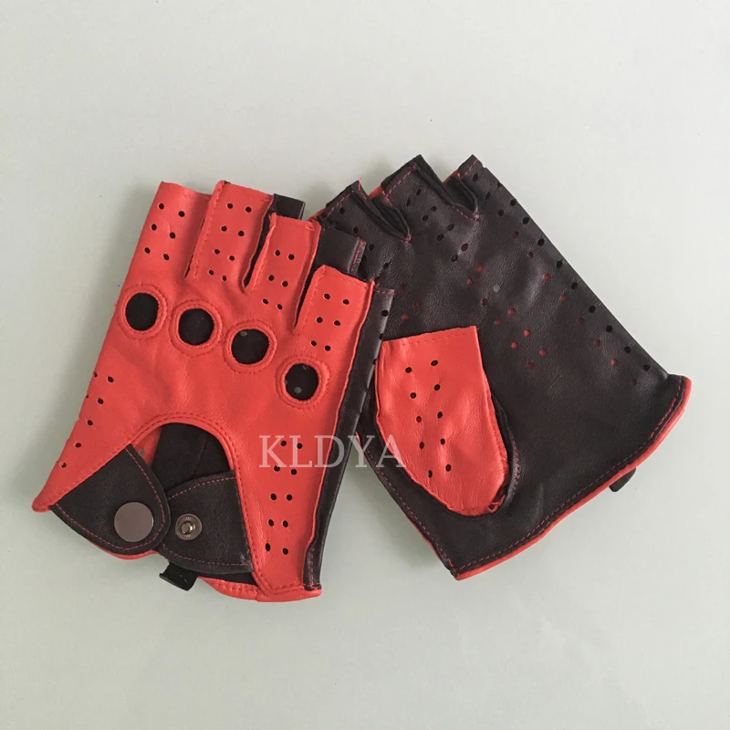 KLDYA брендовые весенние женские кожаные перчатки Модные брендовые черные красные перчатки для вождения без пальцев для спортзала женские перчатки из сафьяна