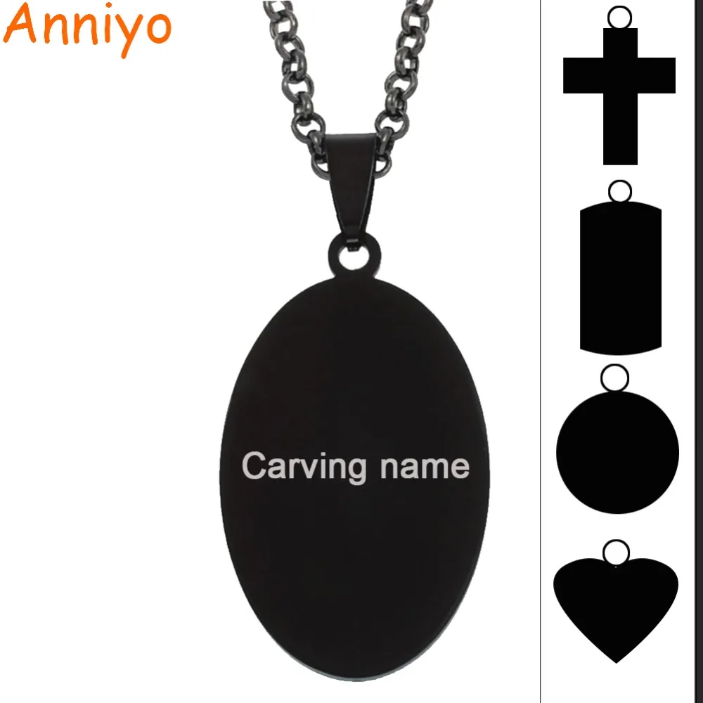 Anniyo Carving Customize Name Pendant Necklace for Women Black Stainless Steel Jewelry Custom Personalise Letters #072821 | Украшения и