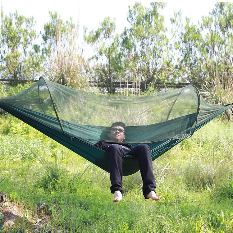 Outdoors Fast Easy Setup Hammock With Mosquito Net Tree Tent Portable Polyester Mesh Durable Portable Lightweight Army Green