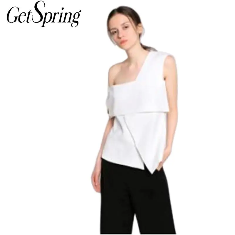 [Newtop fashion getsring] мода необычная на одно плечо без бретелек жилет женский топ с открытыми плечами