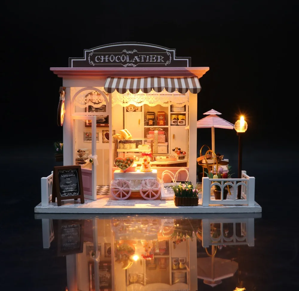 Деревянный Diy кукольный домик игрушка миниатюрная коробка головоломка кукольный домик Diy комплект для кукольного дома мебель Кофейня модель подарок игрушка для детей