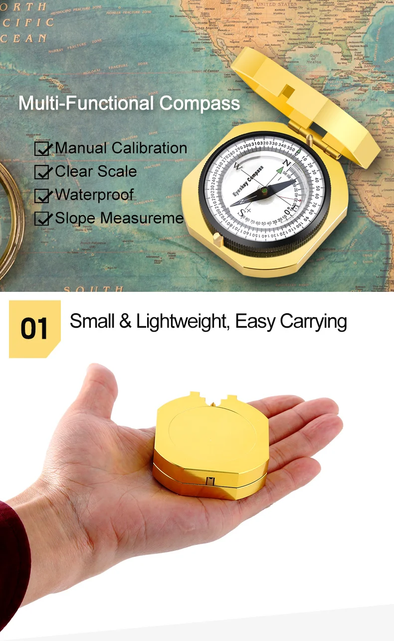 Eyeskey Navegação Metal Bússola Dourada Handheld Leve Luminosa Caça Acampamento Geological Bolso 4 High Quality Esporte e Lazer