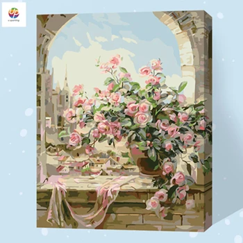 

DIY Painting By Numbers Acrylic Paint By Numbers Flowers Window Hand Painted Oil Painting Canvas For Home Decor free shipment