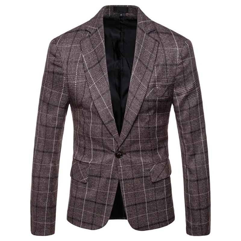 2019 Новая мода мужской повседневный костюм куртка приталенный Блейзер сетки плед Мужская Высокое качество костюм Весна Autuam верхняя одежда