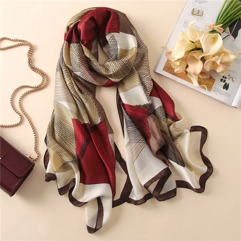 2017 summer new luxury brand women scarf fashion print quality silk