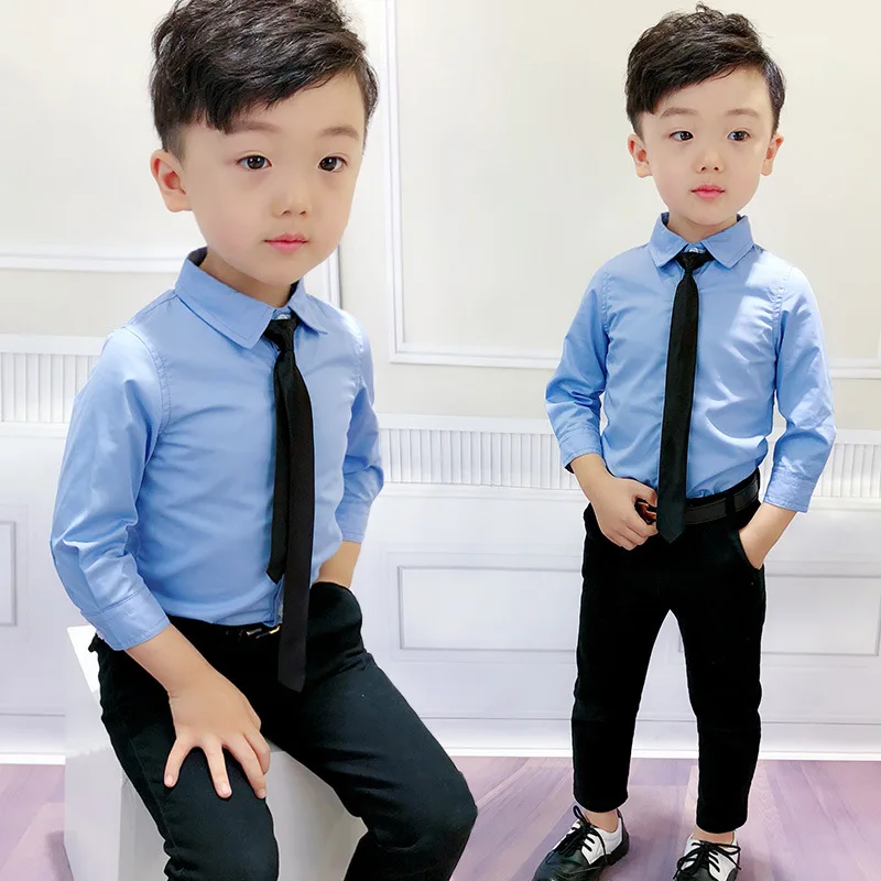 

spring and autumn period han edition leisure children's clothing boys long sleeve blue shirt children leisure shirt ALI 337