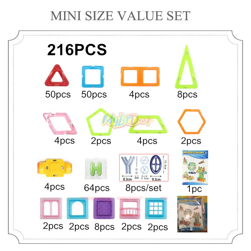 110-216 шт. Набор Мини Магнитный дизайнерский комплект Магнит строительные плитки прозрачный цвет магнитный 3D строительный блок творчество игрушки для детей