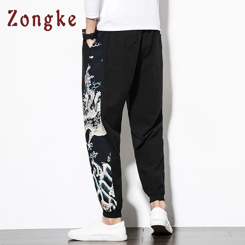 спортивные штаны мужские Zongke брюки с драконом Японская уличная одежда джоггеры