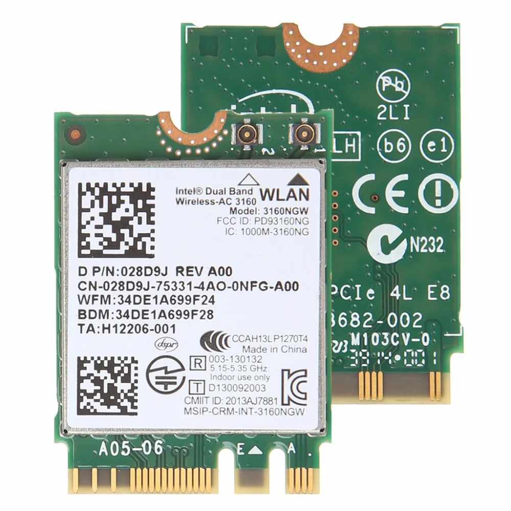 Intel wireless-AC 3160 3160NGW Двухдиапазонная Bluetooth NGFF, Wi-Fi 4,0 карта для DELL