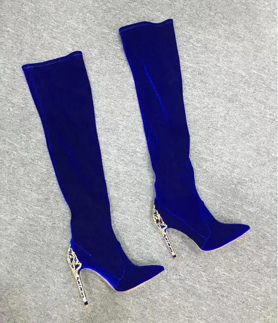 thigh high blue suede boots