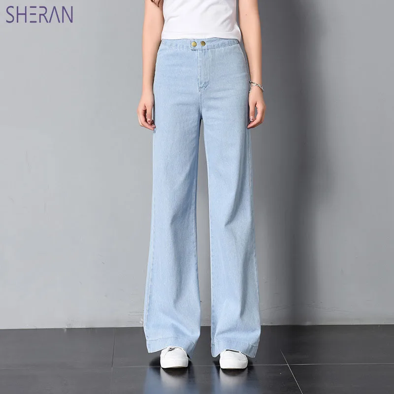 Шеран Высокая Талия свободные широкие брюки джинсы брюки для Для женщин новые джинсы женские брюки синий плюс Размеры женский Повседневное брюки