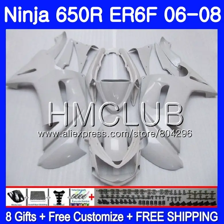 

Body For KAWASAKI NINJA 650R ER6 F 650 ER6F 06 07 08 12HM.17 Ninja650R ER-6F 06 08 ER 6F 2006 2007 2008 Fairing Pearl white Kit