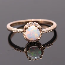 Hermoso Lindo Simple Ronda de Joyería Blanca Del Ópalo de Fuego 925 Anillo Chapado En Oro Al Por Mayor