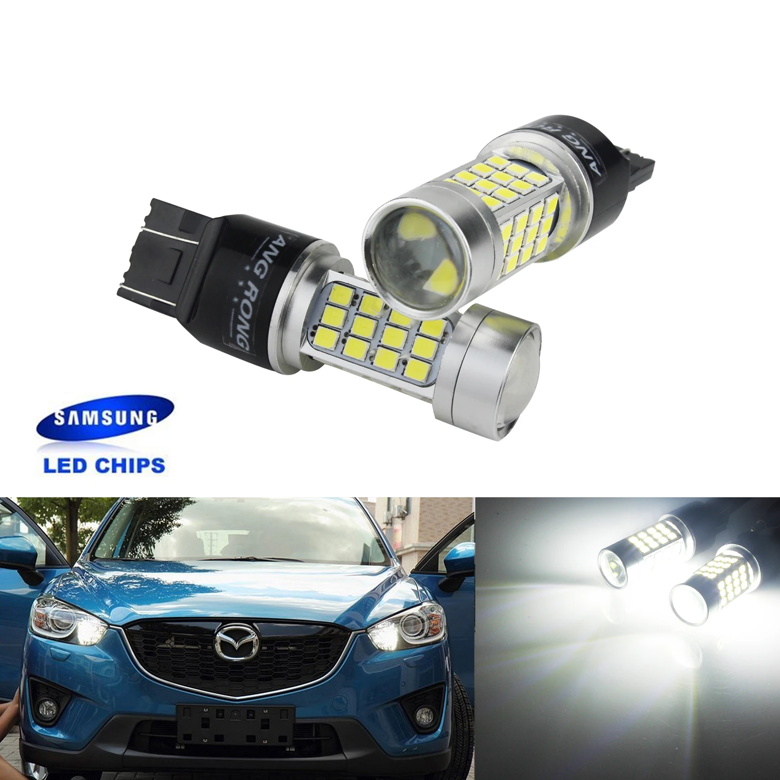 

ANGRONG 2x T20 580 7443 7440 W21/5W LED 45W Sidelight Reverse Indicator Light Bulbs DRL