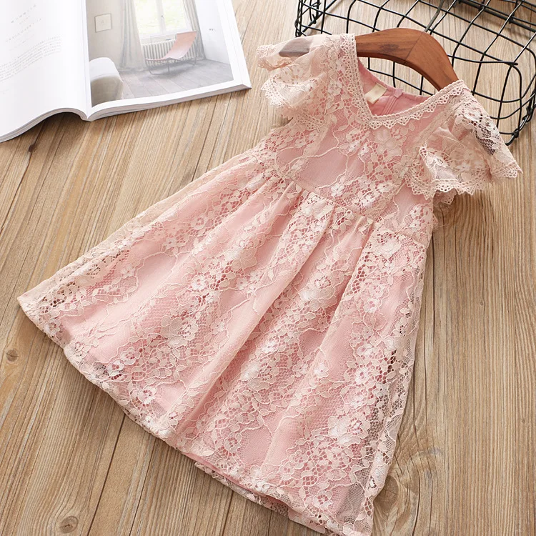 

2019 summer baby girls sleeveless dress kids lace party dress Princess Carved dress children banquet clothing pink&white
