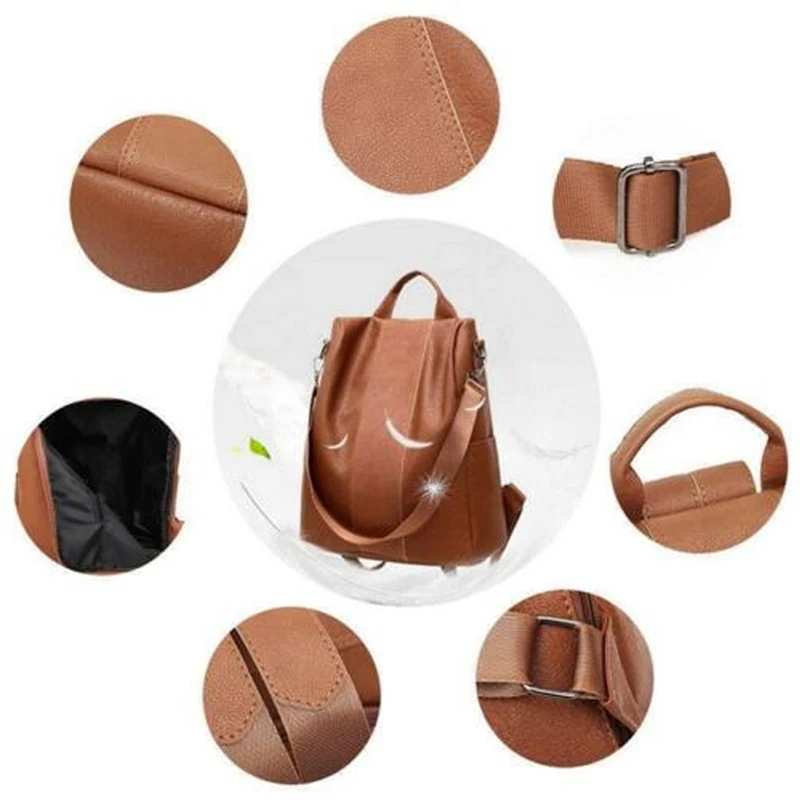 Женский кожаный Школьный рюкзак, дорожная сумка, ранец, рюкзак на плечо, сумка-тоут, черный/коричневый