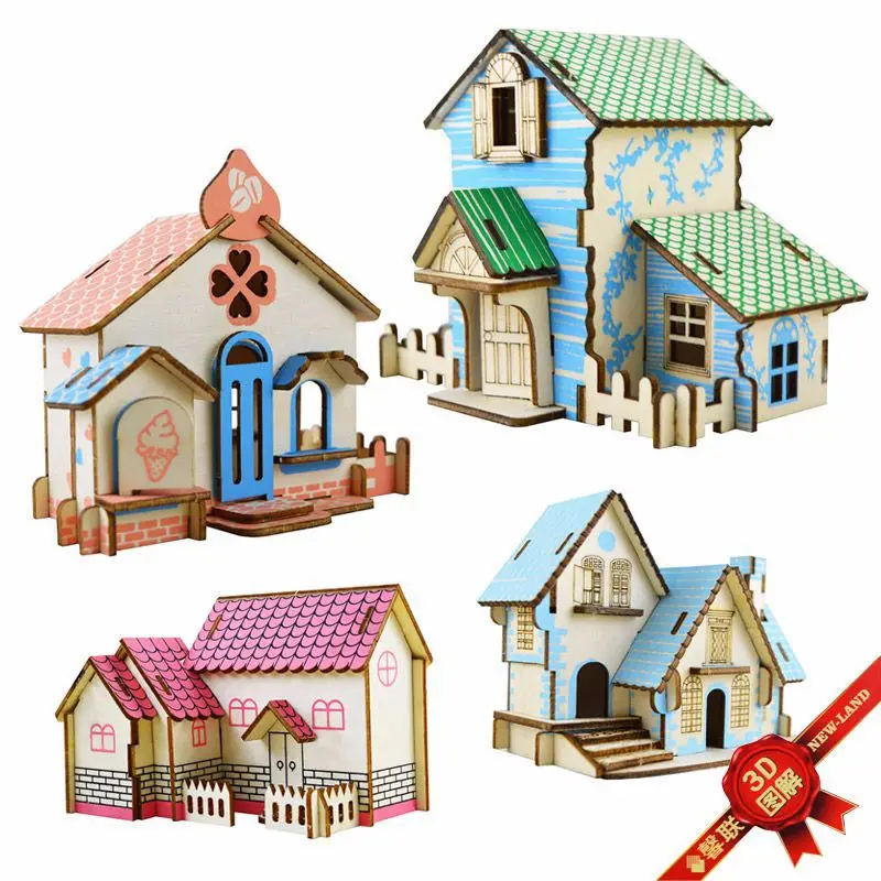 DIY 3D Mode House Toys Kits Romantic House Wood Puzzles Education Toy Model Building Wooden 3D Puzzle for Kids and Adults
