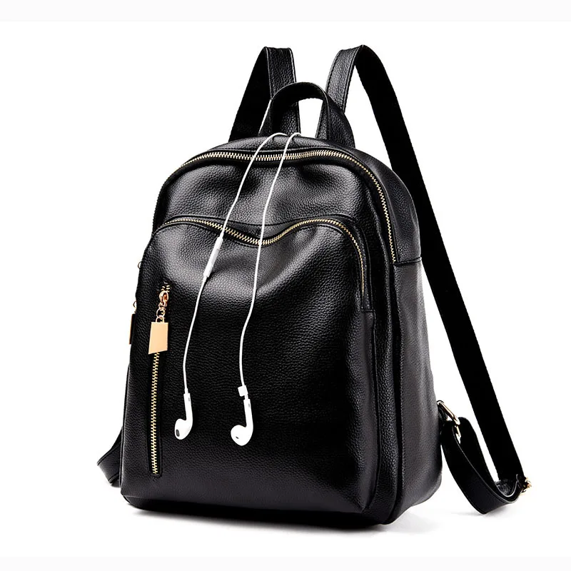 PU Women Backpack Leather Backpack with Earphone Holes Men