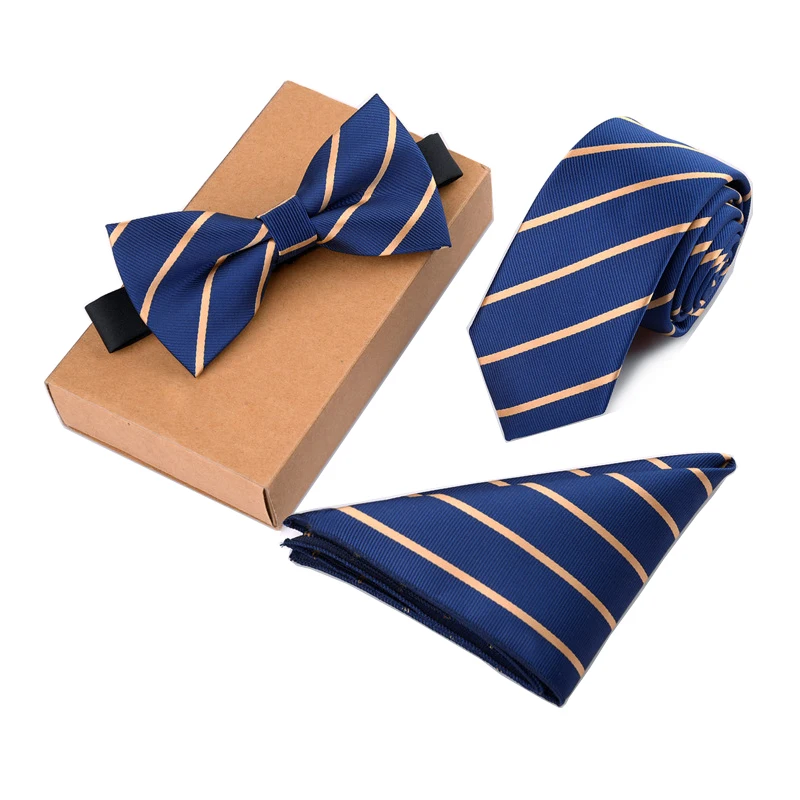 

RBOCOTT Men's Tie Set Necktie Handkerchief and Bowtie Set 6cm Slim Tie Solid Skinny Ties For Wedding Dot Striped Tie 3pcs No Box