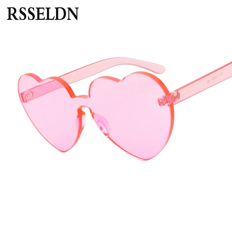 

RSSELDN Love Heart Shape Sunglasses Women 2019 Rimless Frame Clear Candy Color Sun Glasses Ladies Red Pink Yellow Shades UV400