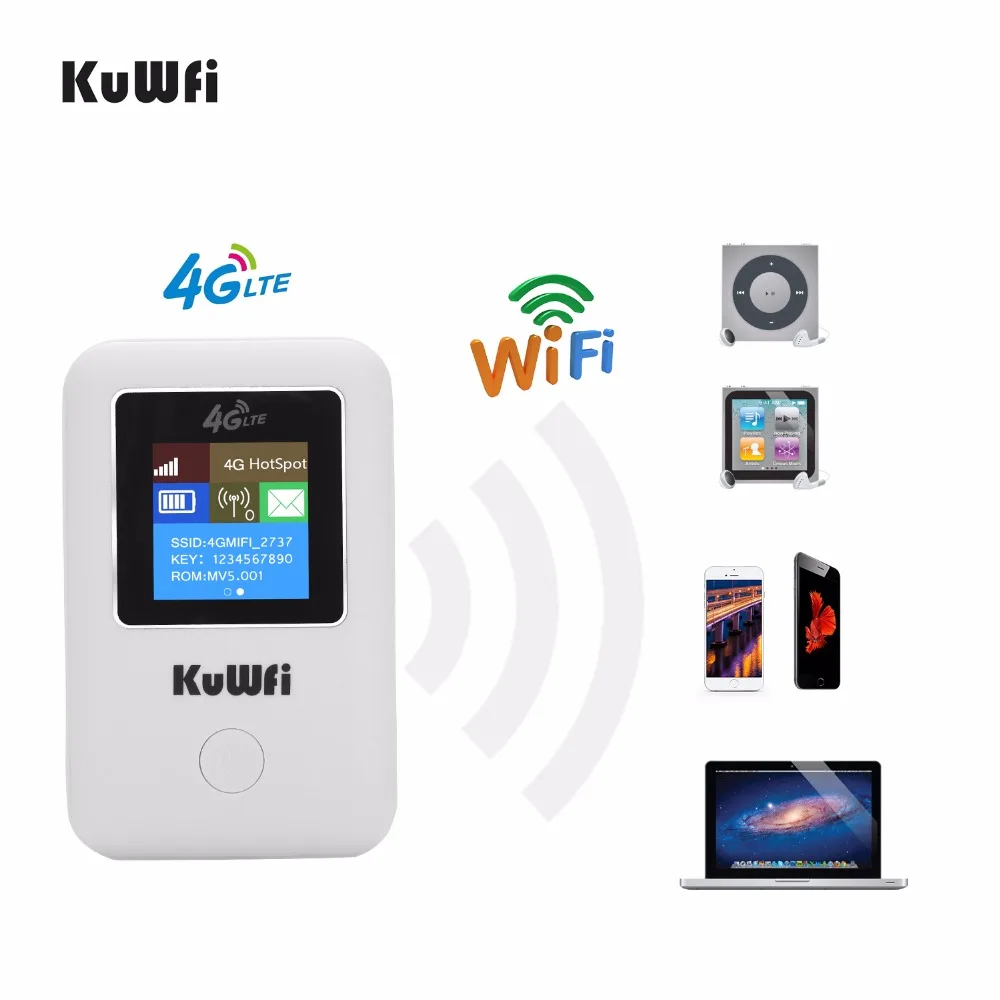 KuWFi Беспроводной Wi-Fi маршрутизатор 4 разблокированными аппарат не привязан к оператору сотовой связи маршрутизатор Портативный карман точку доступа Wi-Fi 4G модем автомобилей Wi-Fi маршрутизатор со слотом для Sim карты