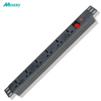 

1U PDU Power Strip Cabinet Plug Socket Universal 10A Aluminum Alloy 6 Way Outlets Overload Protection Switch 2m Extension Cord