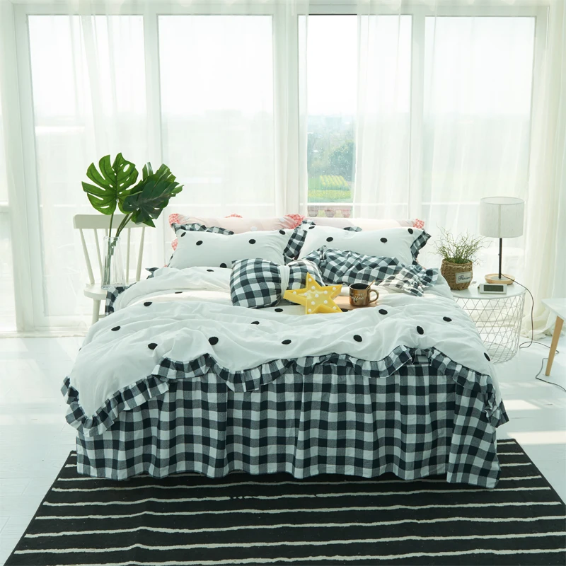 buy 4Pcs Whole cotton Towel embroidery Princess style bedding sets queen king size duvet cover set bed skirt set pillowcase