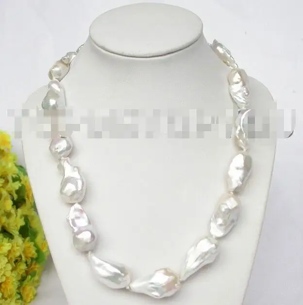 

Free shipping hot sale Women Bridal Wedding Jewelry >>CRAZY Luster 28mm natural white Reborn Keshi pearls necklace E1341