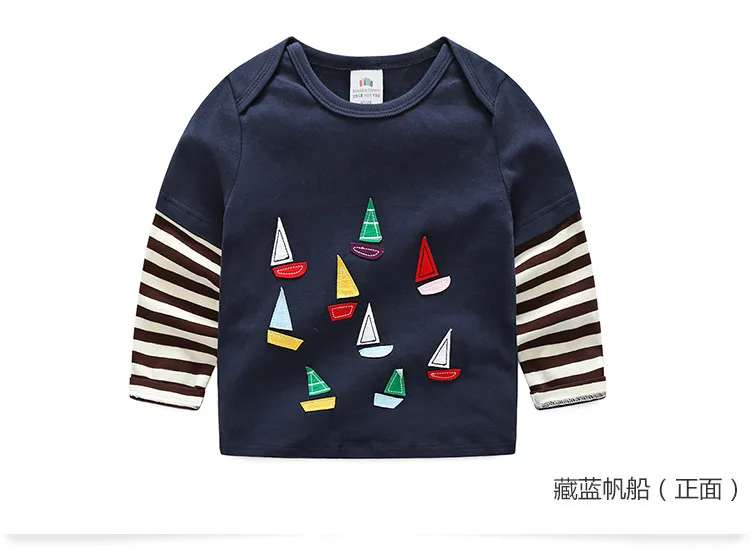 2018 Spring Autumn For 2-9 10 Years Children Cotton Striped Patchwork Cartoon Car Bus Truck Baby Kids Boys Long Sleeve T Shirts (40)