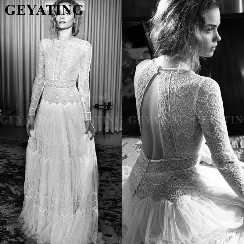 Rustieke Sheer Lace Boho Trouwjurk 2020 Vintage Lange Mouwen Open Back Beach Bruidsjurken Land Stijl Hippie Bruid Jurken Rustieke Sheer Lace Boho Trouwjurk 2020 Vintage Lange Mouwen Open Back Beach Bruidsjurken Land Stijl Hippie Bruid Jurken