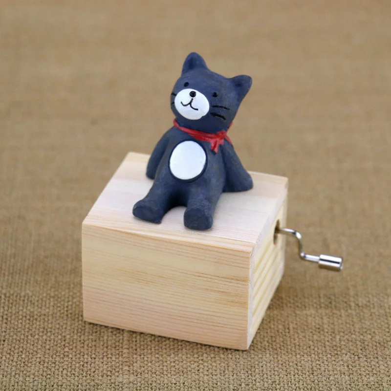 Милые животные деревянная музыкальная шкатулка ручной коленчатый год подарки для детей медведь кошка собака Ежик украшение дома Рождество аниме