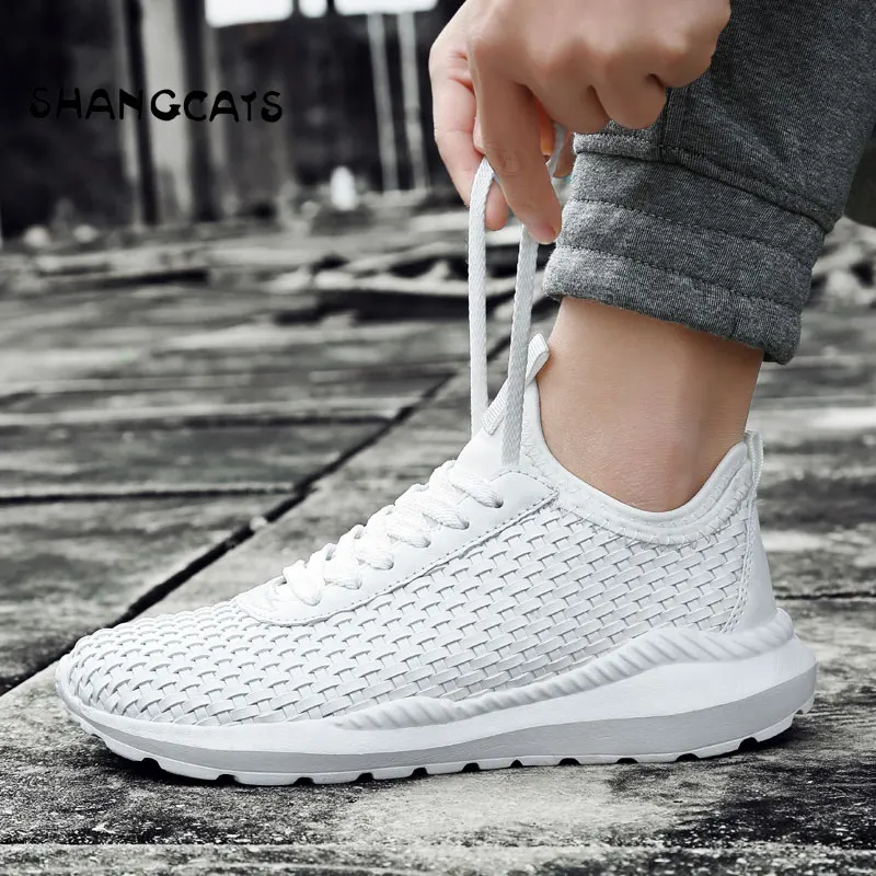 Zapatos tejidos a mano sin encaje zapatillas blancas tendencia de los hombres zapatos azules hombres tamaño 46 escuela Cool zapatos calzado de hombres Todo negro|Zapatos informales hombre| - AliExpress