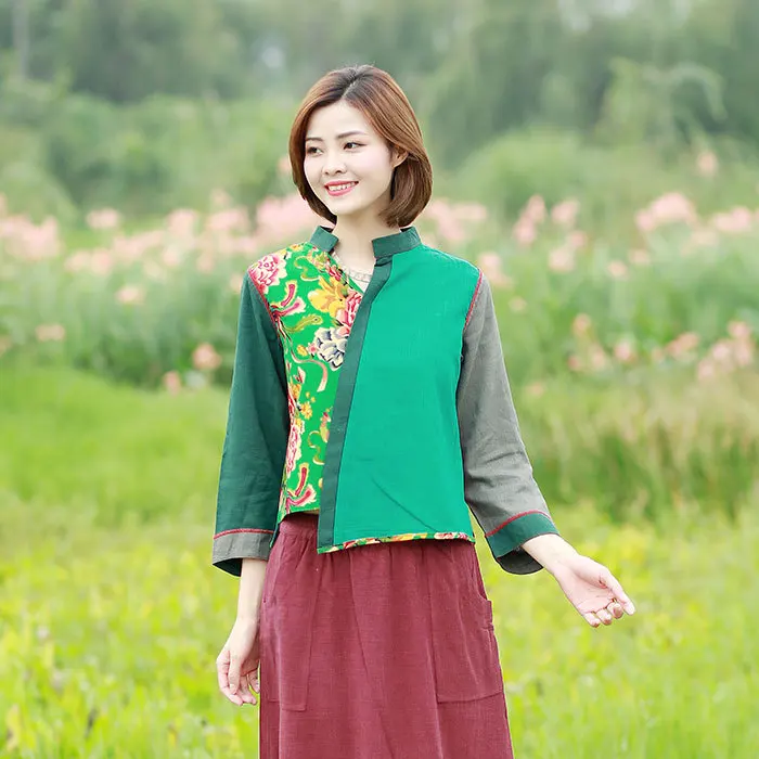 

Clothing Long Sleeve Female Women's Spring Summer New National Style Women's Shirt Short Paragraph Green Red