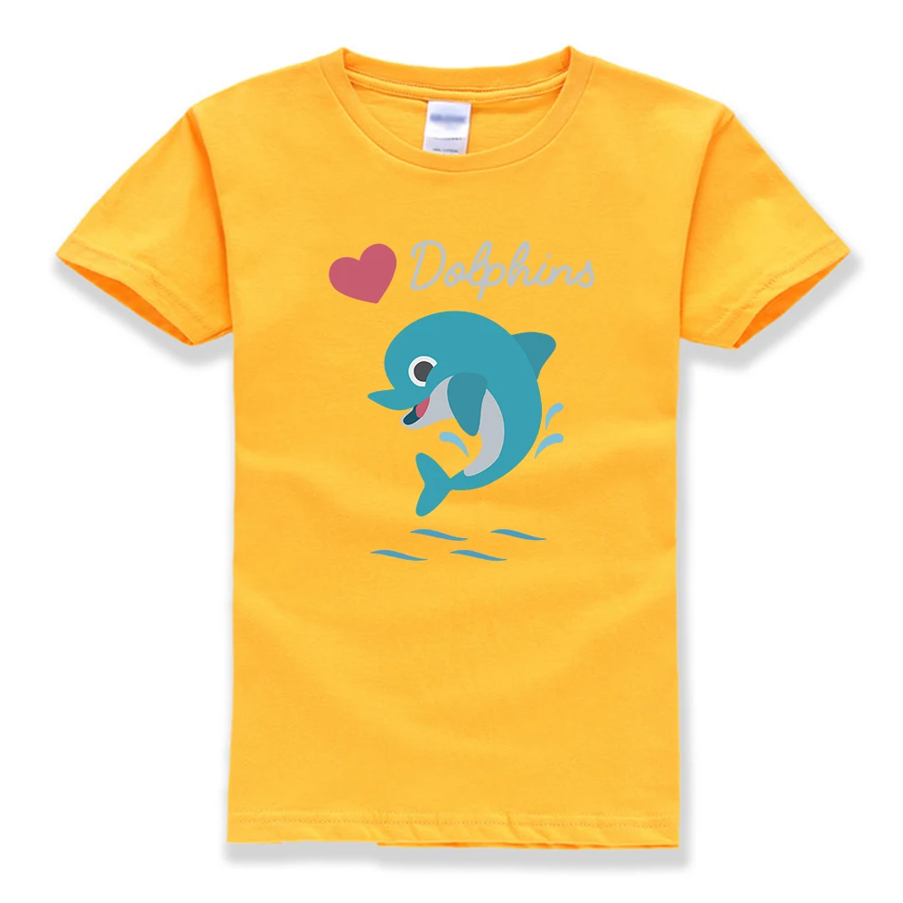 Футболка для девочек с принтом «I Love Dolphins» Детская облегающая одежда для детей рубашки для маленьких мальчиков и девочек от 3 до 12 лет