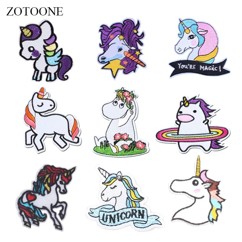 

ZOTOONE Unicorn Patches Diy Colorful Stickers Iron on Clothes Heat Transfer Applique Embroidered Applications Cloth Fabric G