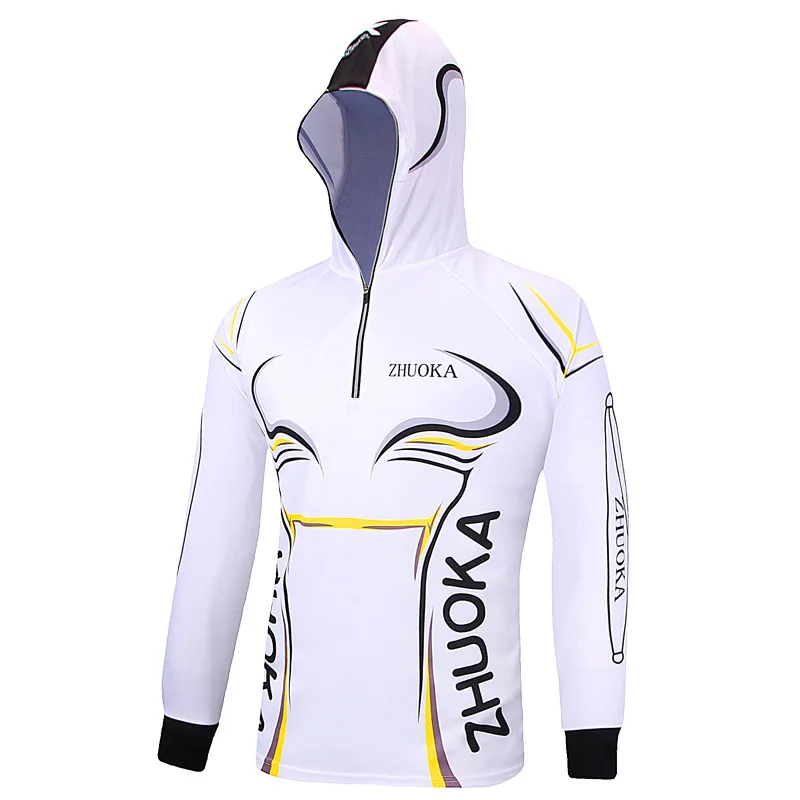 Professional Summer Fishing Clothes Long Sleeve Hooded White Jersey Breathable Quick Dry Anti-UV Fishing Clothing with Zipper