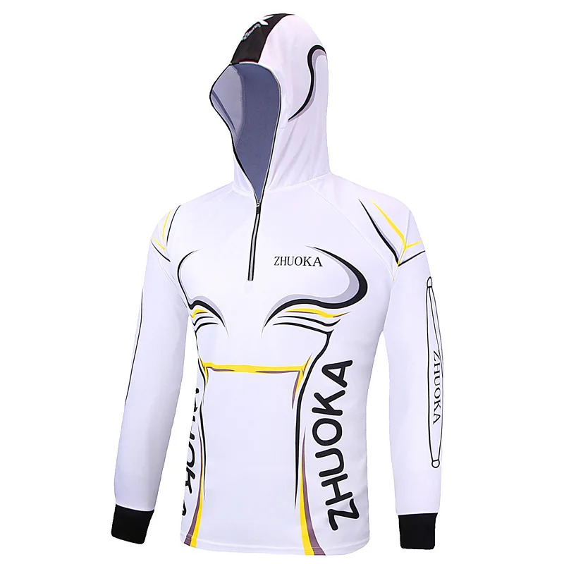 

Professional Summer Fishing Clothes Long Sleeve Hooded White Jersey Breathable Quick Dry Anti-UV Fishing Clothing with Zipper