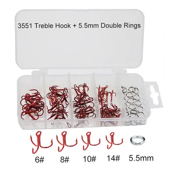 

100pcs High Carbon Steel Treble Fishing Hooks Red Bent Triple Hard Artificial Lure Spoon Fishhooks With Round Double Rings