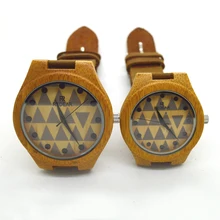 Men and women lovers watch wooden bamboo clock japanese miyota 2035 movement wristwatches genuine leather wood watches couple